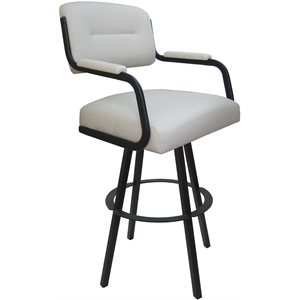 Pemberly Row Swivel Counter Metal Bar Stool 26&quot in Ocean Beige Vinyl Gray Frame