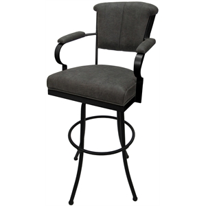 Pemberly Row 34&quot Swivel Metal Bar Stools in Charcoal Fabric Black Frame