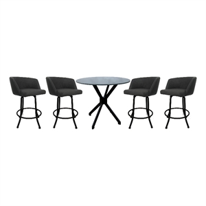 Pemberly Row Crackle Glass Metal Pub Set 30&quot Swivel Bar Stools in Charcoal Black