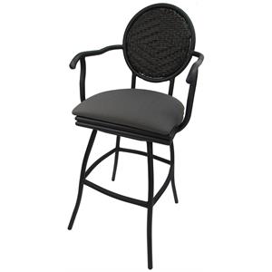 Pemberly Row Swivel 30&quot Bar Stool with Arms in Black Powder Coated Frame