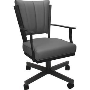 Pemberly Row Leather Dining Caster Chair Swivel Tilt in Gray on Gray Frame