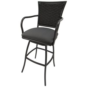 Pemberly Row Patio Bar Stool 30&quot Seat with Arms in Dark Gray Fabric Black