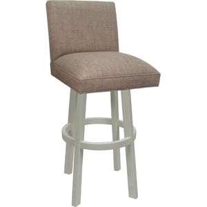 Pemberly Row Swivel Wood Counter Stool 26&quot Seat in Beige Fabric White Base