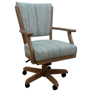 Pemberly Row Caster Solid Wood Dining Chair in Teal Fabric Light Oak Frame