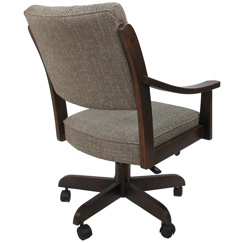 Pemberly Row Caster Solid Wood Dining Chair in Cocoa Fabric Brown Honey Frame