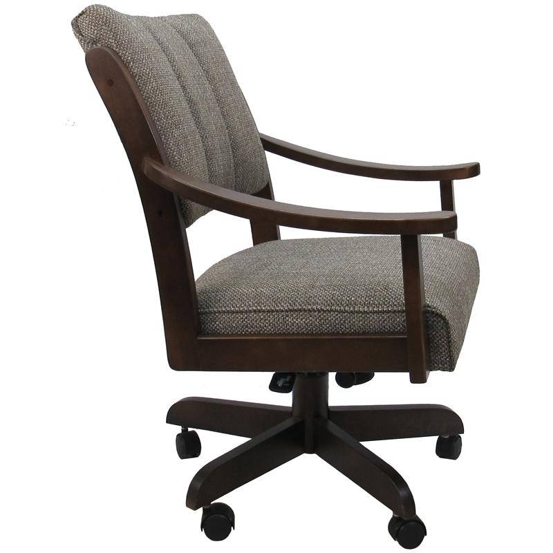 Pemberly Row Caster Solid Wood Dining Chair in Cocoa Fabric Brown Honey Frame