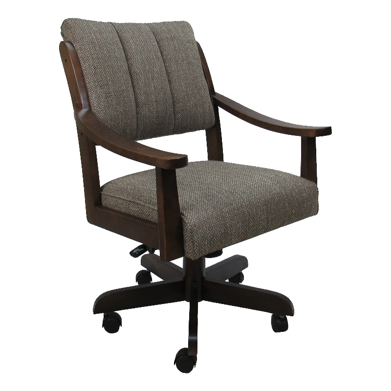 Pemberly Row Caster Solid Wood Dining Chair in Cocoa Fabric Brown Honey Frame