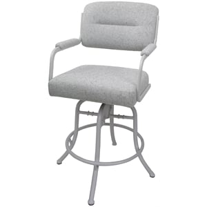 Pemberly Row Swivel Tilt Metal Bar Stool 30&quot in Slate Stone Fabric White Frame