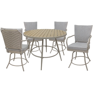 Pemberly Row Outdoor/Indoor Patio Dining Set in White Linen Beige Frame