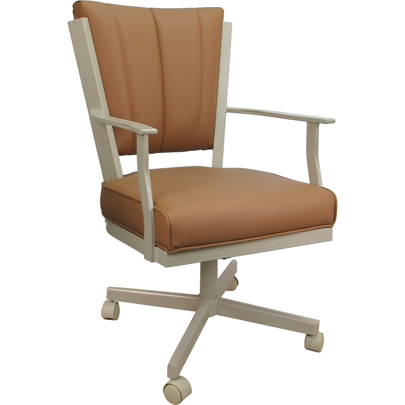 Pemberly Row Leather Dining Caster Chair Swivel Tilt in Brown Leather on Beige