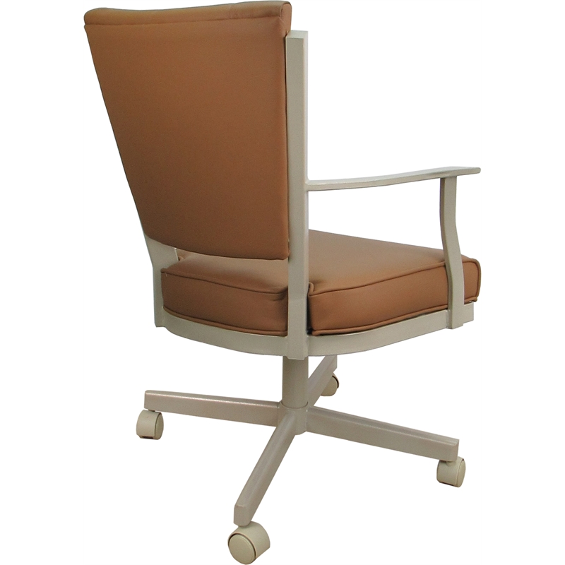 Pemberly Row Leather Dining Caster Chair Swivel Tilt in Brown Leather on Beige