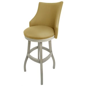 Pemberly Row 34&quot Swivel Wood Extra Tall Bar Stool in Tan/White