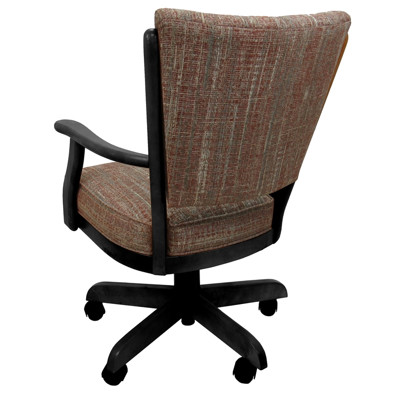 Pemberly Row Caster Solid Wood Dining Chair in Red Fabric Black Wood
