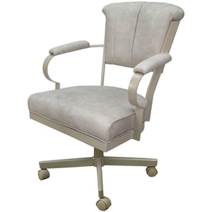 Pemberly Row Swivel Tilt Metal Caster Chair in Smoke Beige Fabric Beige Frame