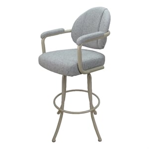 Pemberly Row Swivel Bar Stool 30&quot Seat in Slate Fabric Beige Metal Frame