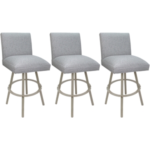 Pemberly Row Set of 3 Swivel Metal 34&quot Stools in Slate Fabric Beige Frame