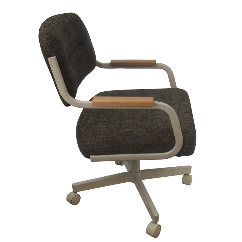 Pemberly Row Swivel Fabric & Wood Caster Chair in Brown/Beige