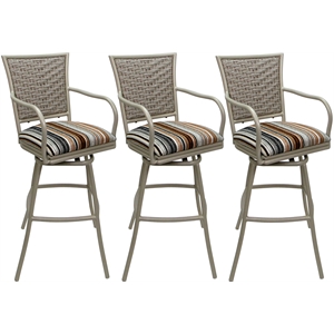 Pemberly Row Set of 3 30&quot Bar Stools with Arms in Nutmeg Beige Frame