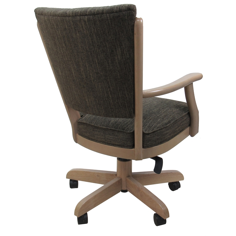 Pemberly Row Caster Solid Wood Dining Chair in Brown Fabric White Wash Finish