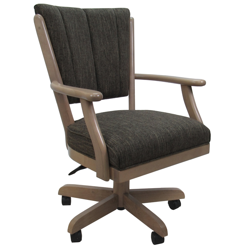 Pemberly Row Caster Solid Wood Dining Chair in Brown Fabric White Wash Finish