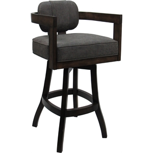 Pemberly Row Swivel Wood Bar Stool 30&quot Seat in Elk Gray Fabric Dark Walnut Frame