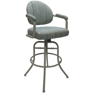 Pemberly Row Swivel Tilt Metal Bar Stool 30&quot in Blue Fabric Beige Frame