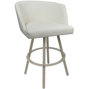 Pemberly Row Counter Bar Stool Swivel Metal 26&quot Seat in White Vinyl Beige Frame