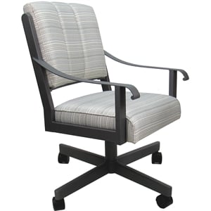 Pemberly Row Dining Caster Chair Swivel Tilt in Cream Fabric Gray Frame