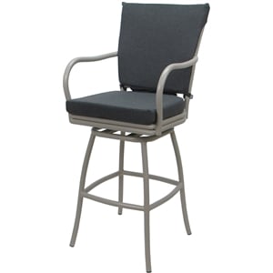Pemberly Row Swivel Bar Stool 30&quot Seat with Arms in Charcoal Fabric Beige