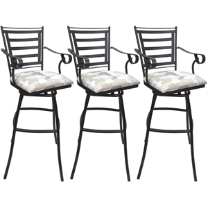 Pemberly Row Set of 3 Extra Tall 34&quot Stools with Arms in White Fabric Gray