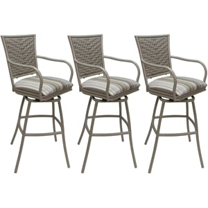 Pemberly Row Set of 3 26&quot Counter Stools with Arms in White Fabric Beige