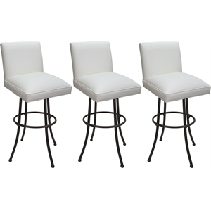 Pemberly Row Set of 3 Swivel Metal 34&quot Stools in White Vinyl Brown Frame