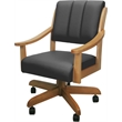 Pemberly Row Leather Solid Wood Dining Caster Chair in Gray on Honey Frame
