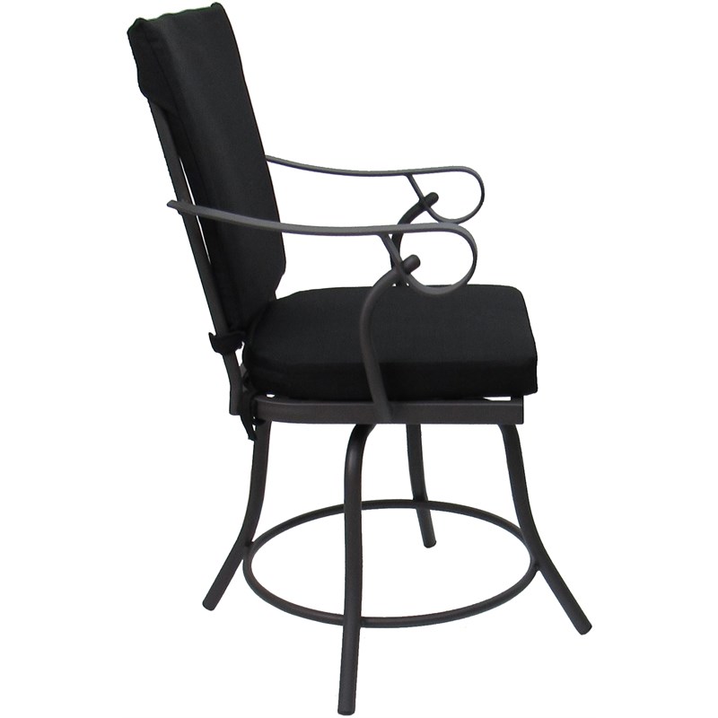 Pemberly Row Outdoor/Indoor Patio Dining Chair in Black Fabric Gray Frame