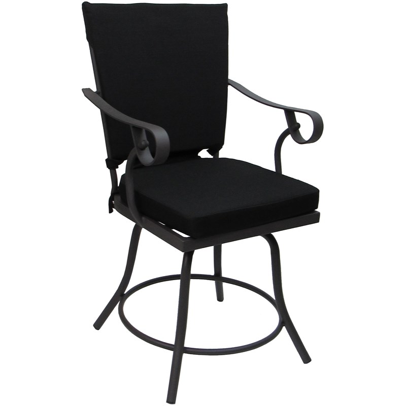 Pemberly Row Outdoor/Indoor Patio Dining Chair in Black Fabric Gray Frame