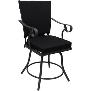 Pemberly Row Outdoor/Indoor Patio Dining Chair in Black Fabric Gray Frame