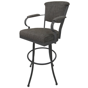 Pemberly Row Extra Tall 34&quot Metal Bar Stool in Cocoa Fabric Gray Frame