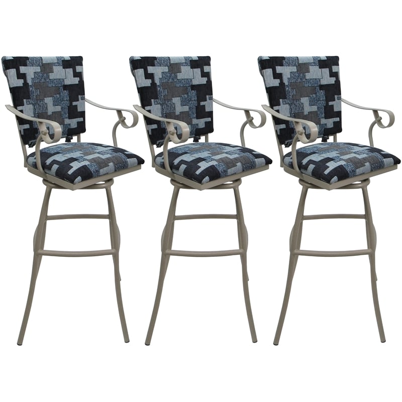 Pemberly Row Set of 3 Counter Stools Padded Back with Arms in Flint Beige