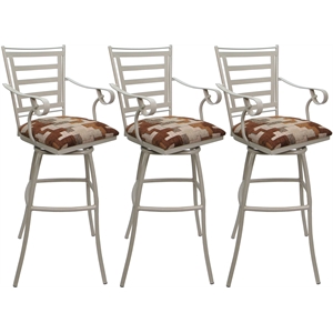 Pemberly Row Set of 3 Extra Tall Stool with Arms in Terracotta Fabric Beige