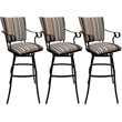 Pemberly Row Set of 3 Extra Tall Stools Padded Back Arms Nutmeg Fabric Black