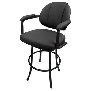 Pemberly Row 26&quot Vinyl Upholstered Swivel Counter Stool in Dark Gray & Black