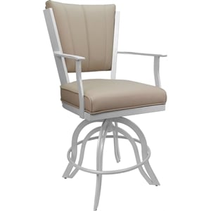 Pemberly Row Leather Swivel Metal Bar Stool 30&quot Seat in Tan on White