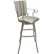 Pemberly Row Set of 3 Bar Stools Padded Back with Arms White Fabric Beige
