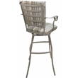 Pemberly Row Set of 3 Bar Stools Padded Back with Arms White Fabric Beige