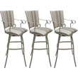 Pemberly Row Set of 3 Bar Stools Padded Back with Arms White Fabric Beige