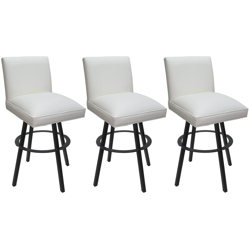 Pemberly Row Set of 3 Extra Tall Swivel Metal Stools in White Vinyl Gray Frame