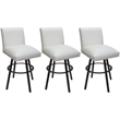 Pemberly Row Set of 3 Extra Tall Swivel Metal Stools in White Vinyl Gray Frame