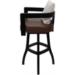 Pemberly Row Swivel Wood Bar Stool in Brown Vinyl Black Frame with Cream Pillow