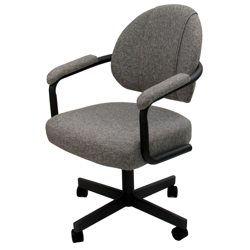 Pemberly Row Fabric Swivel Tilt Dining Arm Chair in Gray on Black