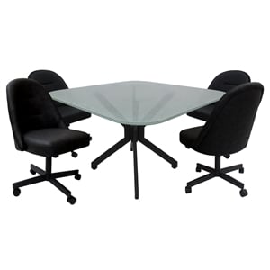 Pemberly Row Dinette Swivel Caster Chairs in Crackle Glass Black Vinyl Grey